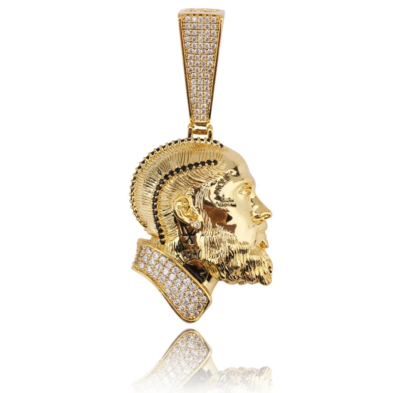 

Micro Pave Cubic Zirconia Iced Out Bling Gold Color Famous Hip Hop Rapper NipseyHussle Avatar Pendants Necklace for Men Jewelry
