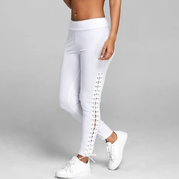 

Polyester Pants Sexy Women Skinny Lace Up Pants Stretch Pencil Trousers
