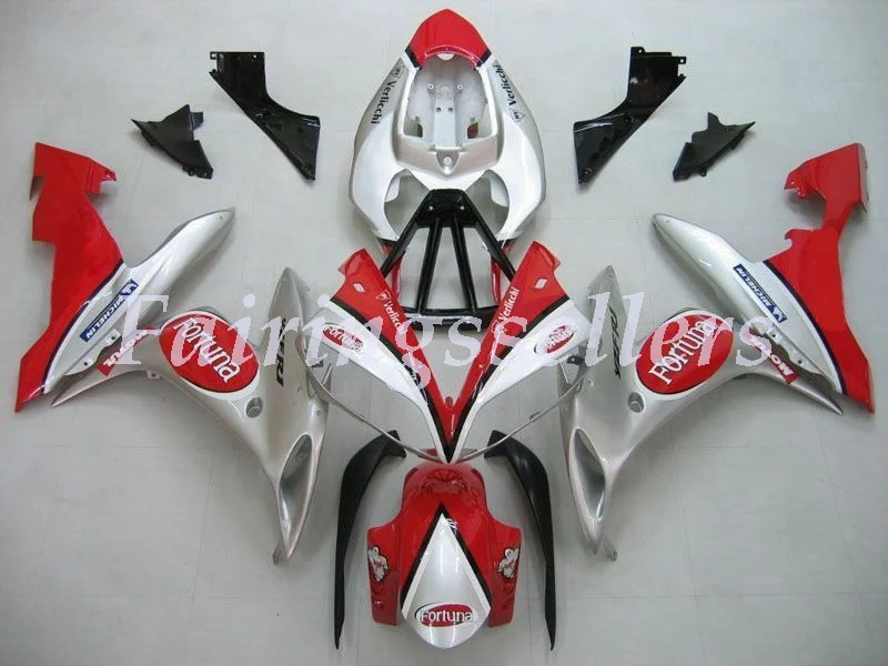 

4Gifts New Injection ABS Full Fairing Fit For Yamaha R1 2004 2005 2006 04 05 06 YZF R1 Full Fairings Kit Red Silver Fortuna