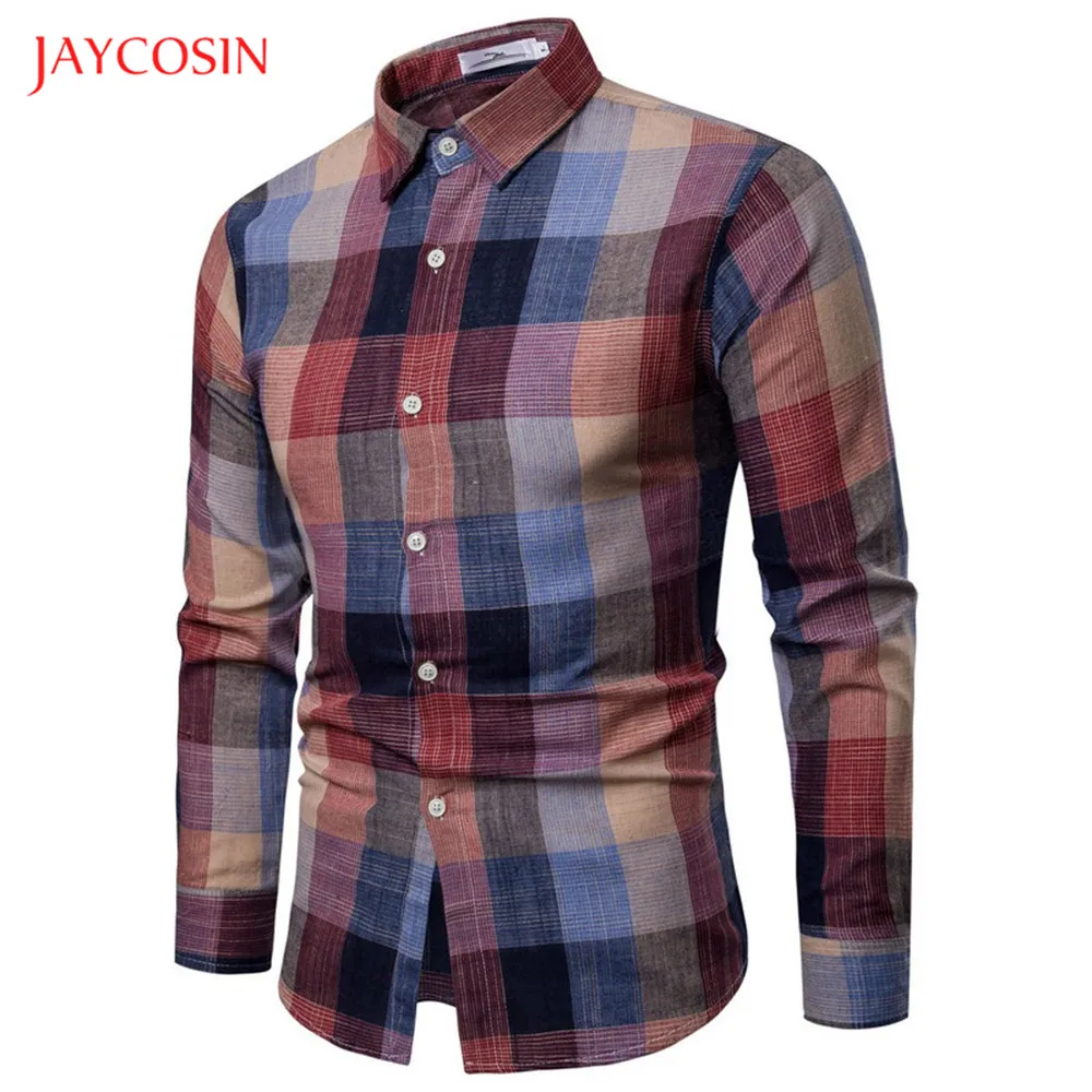 Joycosin, зимняя мужская рубашка, Повседневная модная мужская одежда, многоцветная, в клетку, с длинным рукавом, мужская рубашка, градиентная, новинка, на пуговицах, топы