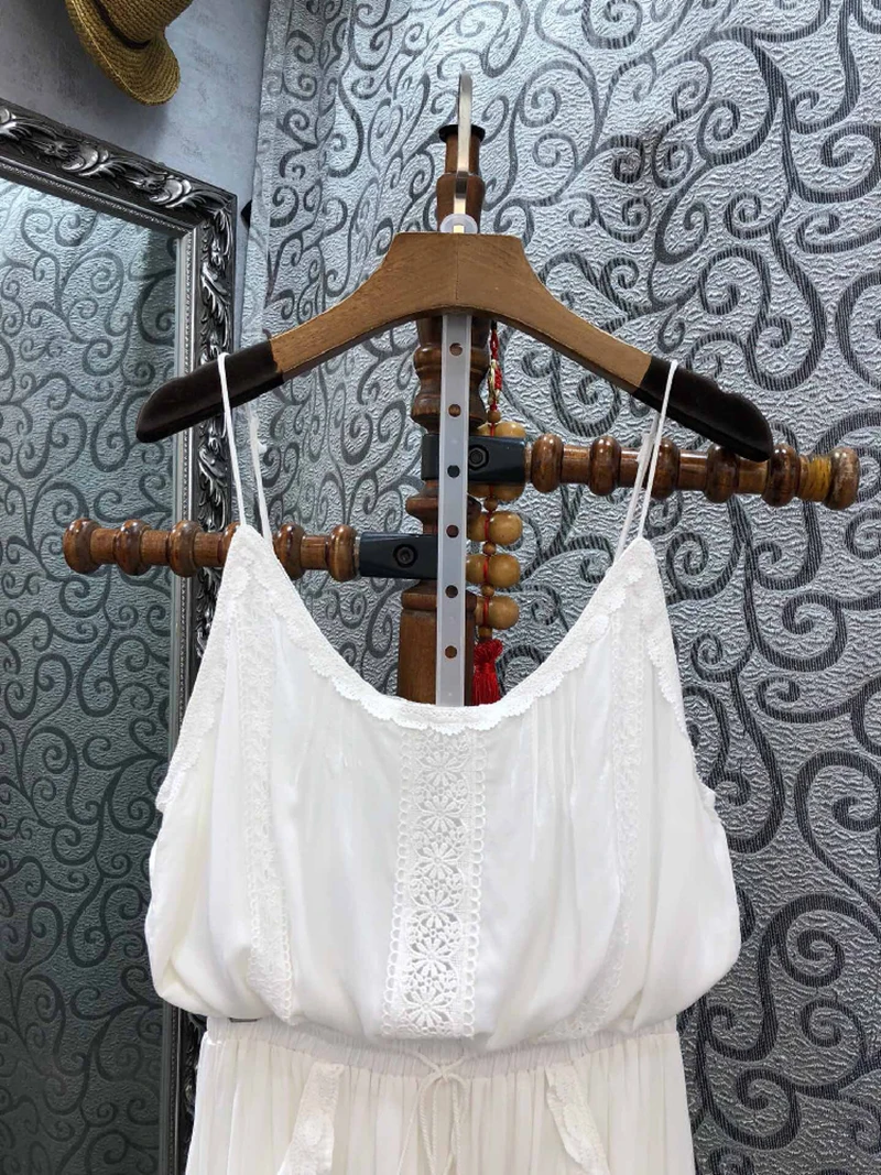 GypsyLady White Cotton Boho Skirt Summer Lace Maxi Skirts Ruffles Tiered Elastic Waist Women Holiday Beach Gypsy Long Skirt