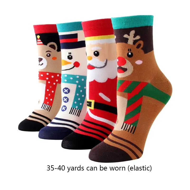 4 пары носков унисекс для рождественских праздников; хлопковые носки в полоску с рисунком