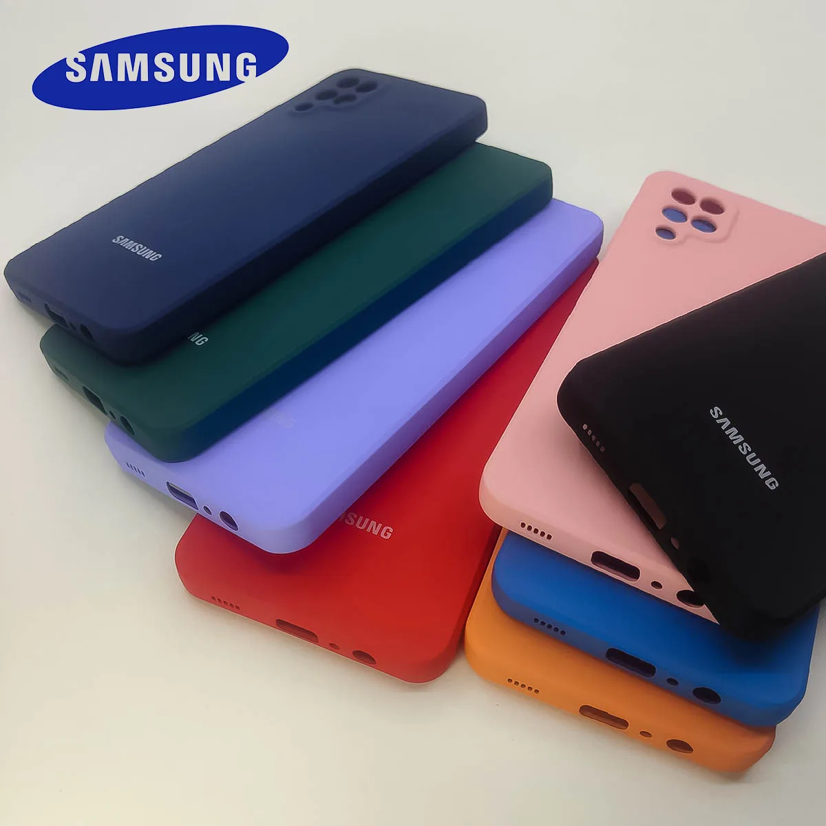 Coque de protection arrière complète en Silicone liquide pour Samsung, pour modèles A72, A52, A32, A22, A12, A82, A52, A72, 4G, 5G, 2021