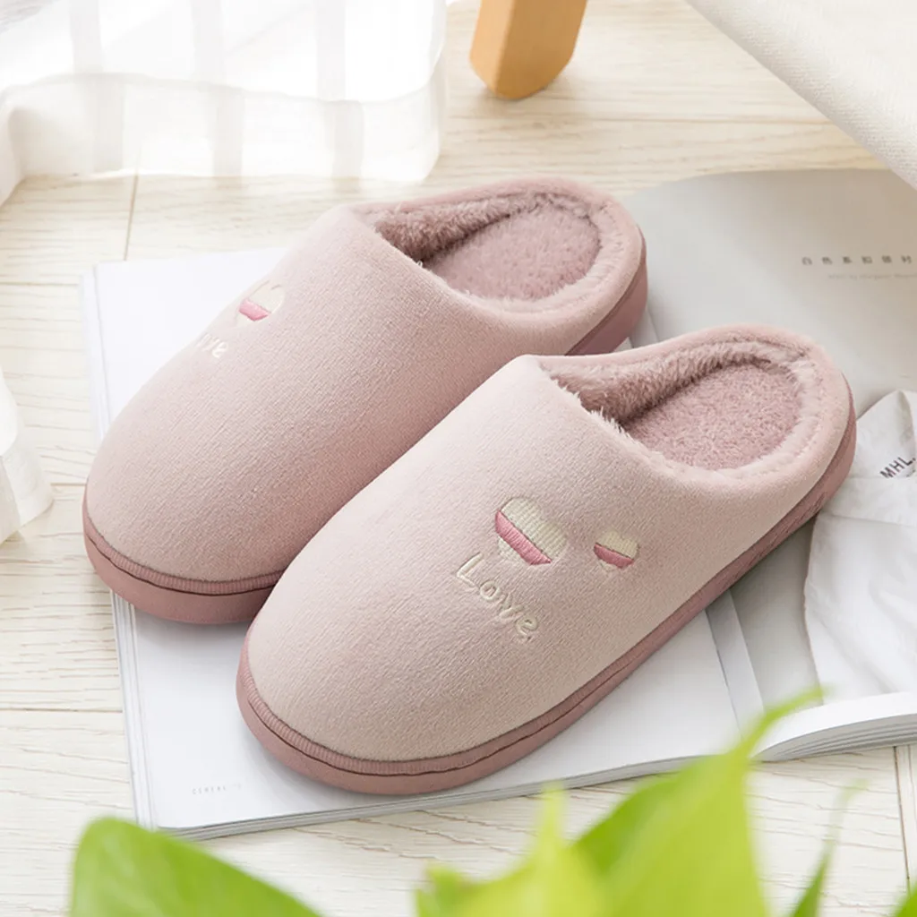 

2019 Winter Women's Mens Couples Warm Non-slip Floor Home Fur Slippers Indoor Bedroom House shoes woman Female Slides Plus Size
