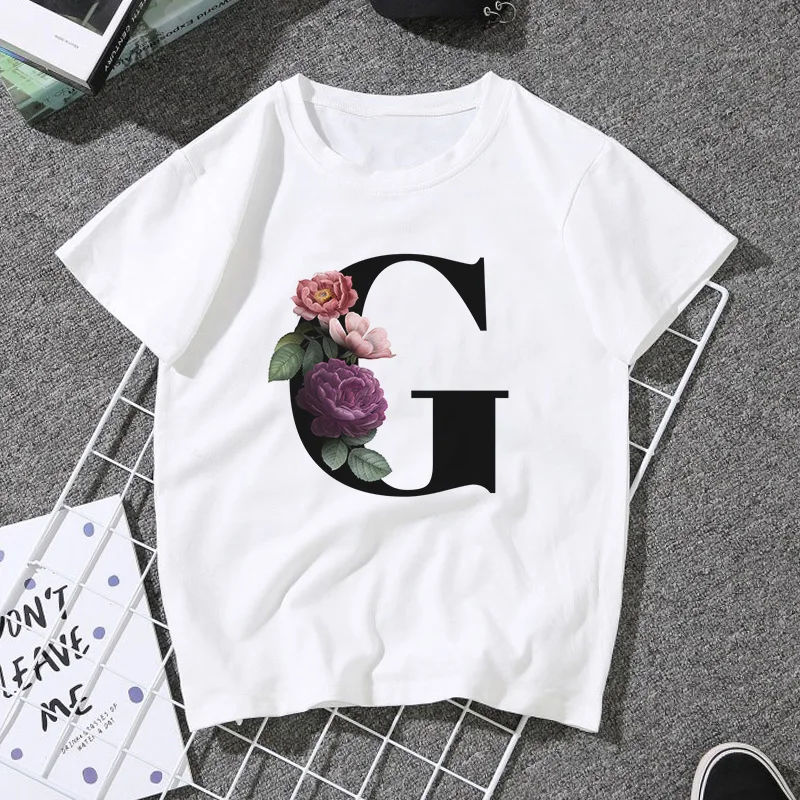 A B C D E English Alphabet Print T Shirt Women 2020 New Summer Couples Lovers Female T-Shirt Harajuku Casual White Tops Tshirt