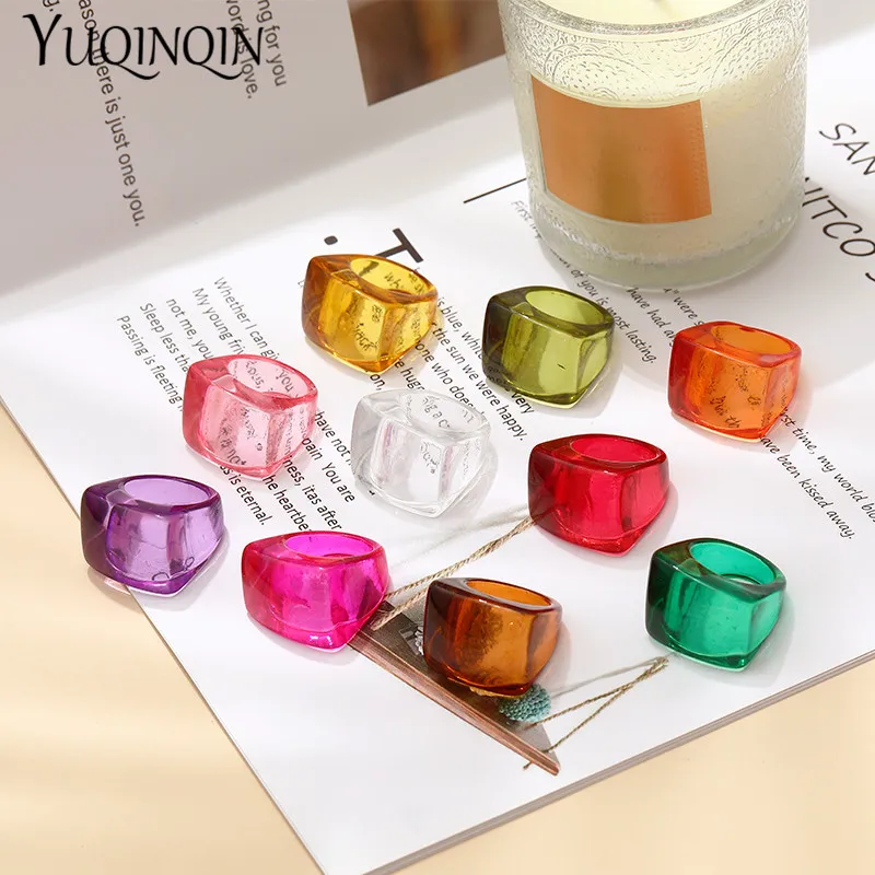 Finger Ring Trendy Colorful Transparent Resin Acrylic Big Rings For Girls Geometric Square Rings For Women Vintage Fashion Jewelry Gifts finger ring