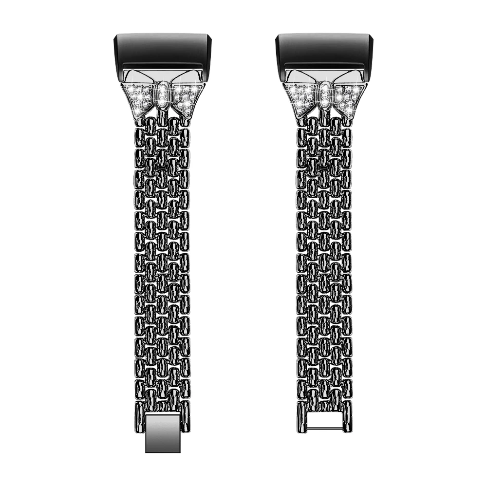 Black OULUCCI ремешок для часов Fitbit Charge 3 полосы металлический ремешок на руку из нержавеющей стали браслет со стразами для Fitbit charge 3 - Цвет: Black