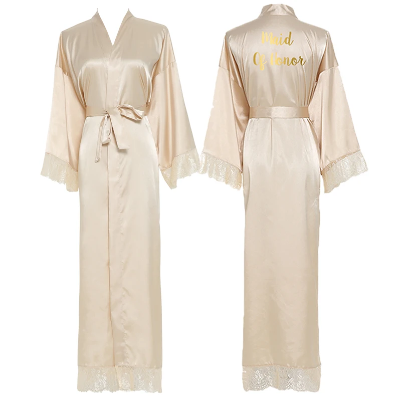 YUXINBRIDAL New Silk Satin Lace Robes White Bridesmaid Bride Robes Bridesmaid Robes Wedding Long Robe Bathrobe