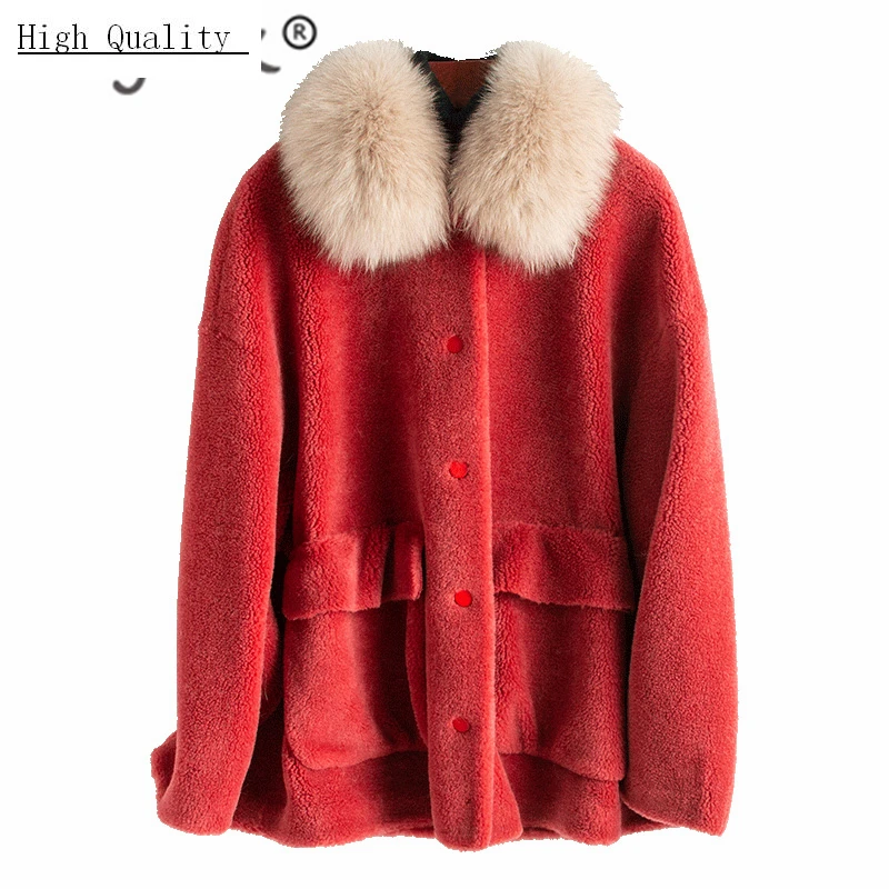 

Winter Coat Women Clothes 2020 100% Real Fur Coat + Fox Fur Collar Ladies Thick Warm Wool Jacket Suede Lining Hiver Y808