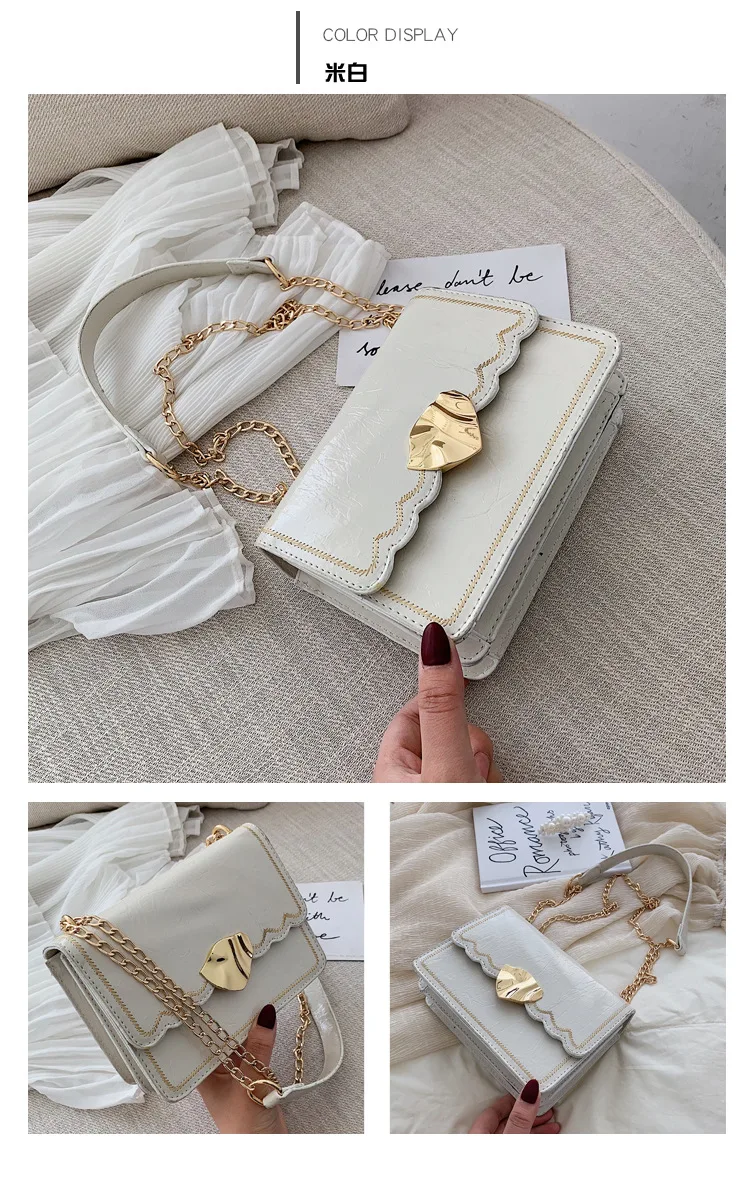 Irregular leaf magnetic buckle women's bag new summer small fresh car stitching shoulder slung chain small square bag