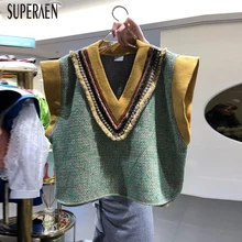 SuperAen корейский стиль Для женщин жилеты без рукавов, осень-зима v-образный вырез дамские жилеты дикий Повседневное Модные топы