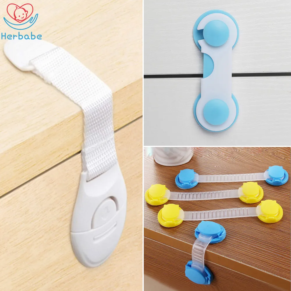 

Herbabe 5pc Baby Safety Locks for Drawer Refrigerator Plastic Door Locking Child Cabinets Lock Protection Baby Proofing Products