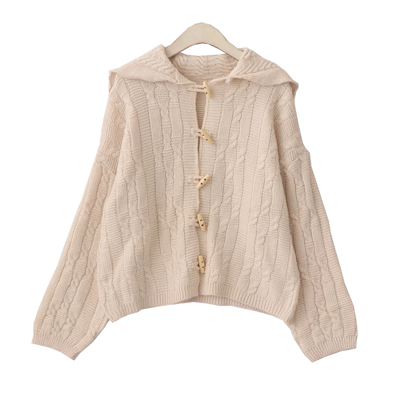 Beige sweater Корейский мягкий винтажный Кардиган для девочек, Женский однотонный Бежевый свободный свитер с матросским воротником, вязаная верхняя одежда, женская зимняя куртка, пальто - Цвет: Beige sweater