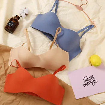 

Strappy Gathered Bra Sexy Underwear Solid Bralette Comfortable For Women without Rims AB Bras Fashion 2020 Female New
