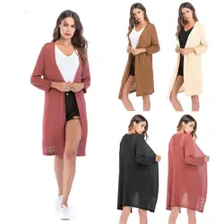 Женская куртка 2019 свитер сплошной цвет с длинными рукавами модный плед, Кардиган Женская одежда длинный кардиган женский