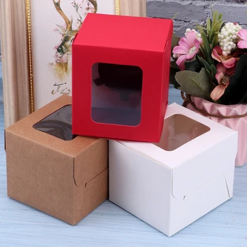 

1pc White/Red/kraft Window Box Packing Gift Boxes with pvc window for Candy/Cake/Cookie/Cupcake Display Box
