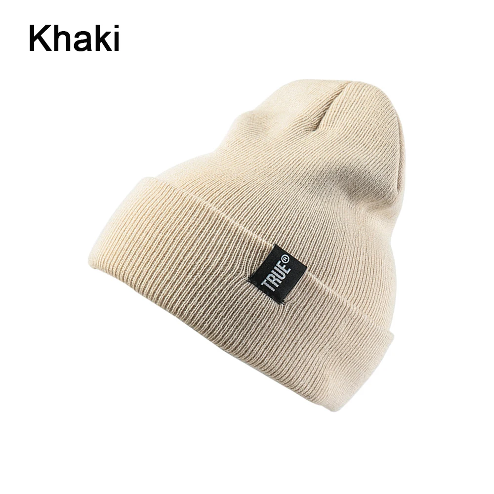 khaki Модные классические зимние теплые вязаные головные уборы для мужчин и женщин, мягкая громоздкая шапочка унисекс, зимняя Лыжная мешковатая шапка с черепом, Кепка с манжетами, шапочка - Цвет: khaki