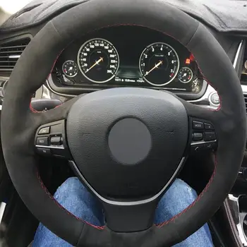 

HOT SALE Black Suede DIY Hand-stitched Car Steering Wheel Cover for BMW F10 2014 520i 528i 2013 2014 730Li 740Li 750Li