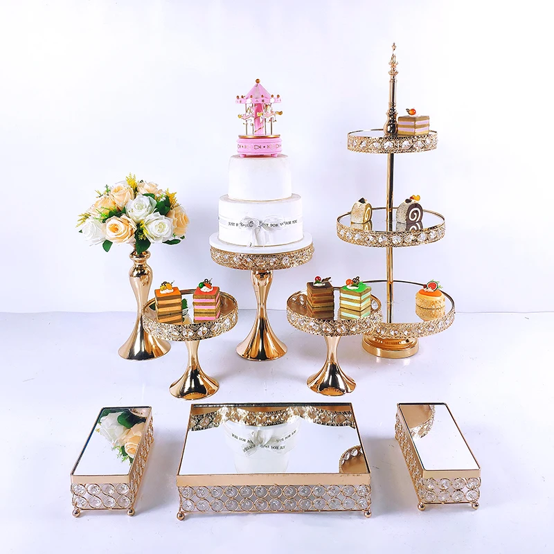 Ensemble de supports à gâteaux de mariage, miroir doré, Cupcake en