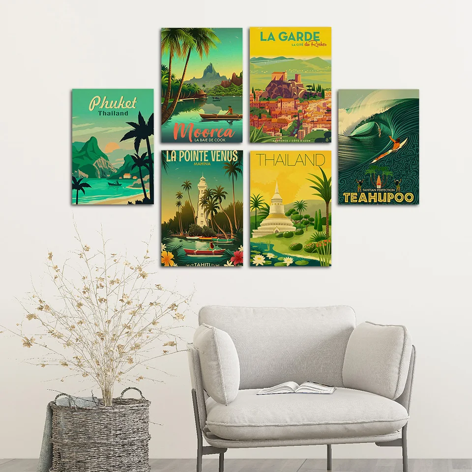 Travel Poster Tahiti | Tahiti Art Paintings | Metal Poster 