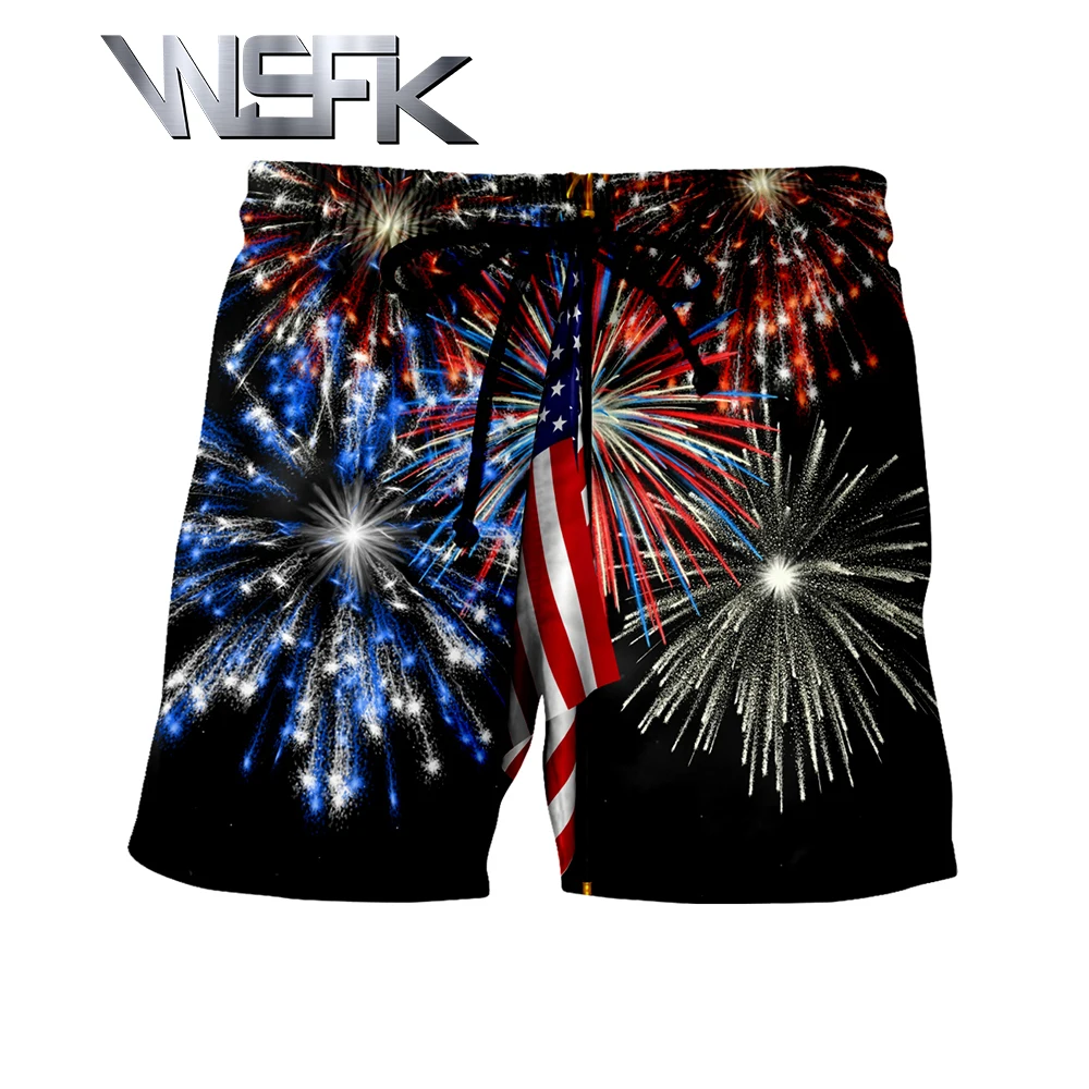 WSFK usa 2019 summer 3D printing july masculino casual comfort men shorts A1026