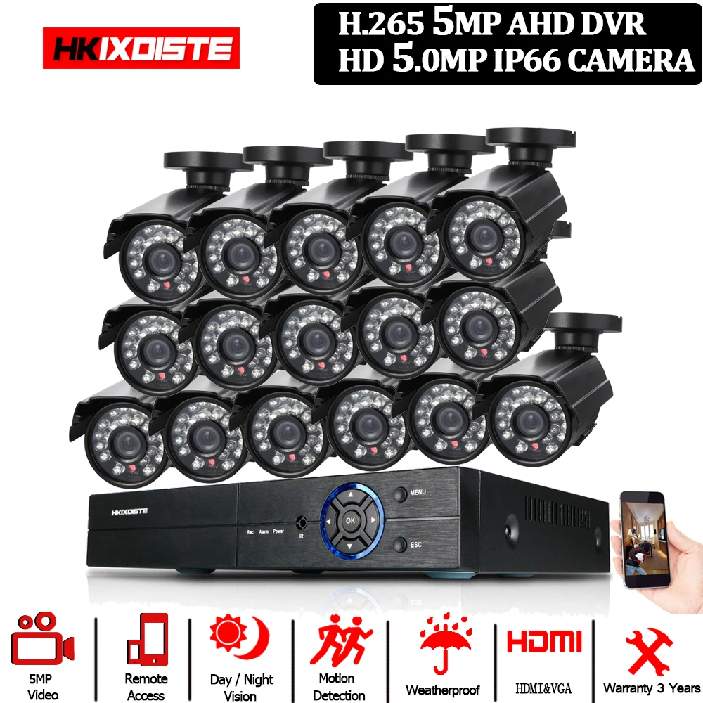 H.265 CCTV Video surveillance System 16CH Super 5MP 6 IN 1 DVR Recorder For AHD TVI VBS CVI IP PTZ Speed Dome Camera So on | Безопасность