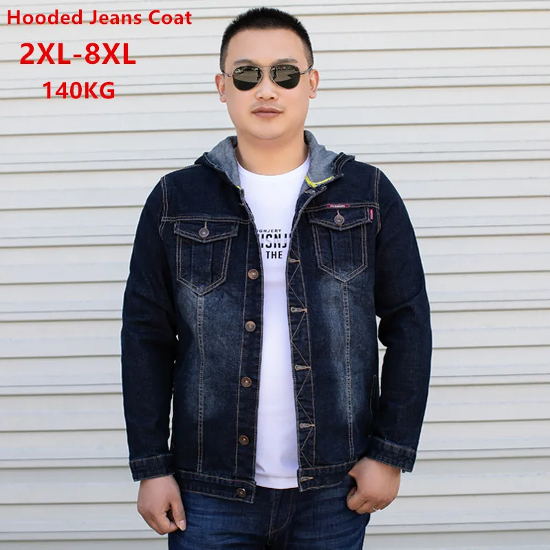 

Denim Jacket Men Bomber Jeans Hoody Plus Size 4XL 5XL 6XL 7XL 8XL Hoodie Oversize Coats Mens Jean Dark Blue Hooded Men's Jackets