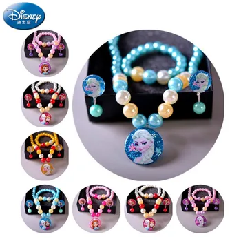 

Disney 4pcs/lot Children's doll frozen Margin Princess Elsa Anna Sophia Necklace Bracelet Baby Hair Jewelry Set girl Gift toy