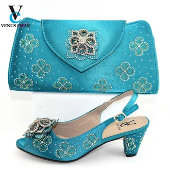 

Platform Shoes and Bag Set in Green Color High Quality Shoes Matching Bag in Heels with Wedding Dress for Wedding Party