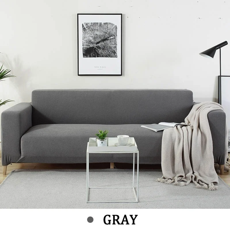 gray 1/2/3/4 Seaters elastic sofa cover Cover All-inclusive Knitted Couch Slipcover Non-slip Pure Color Slipcover - Цвет: gray