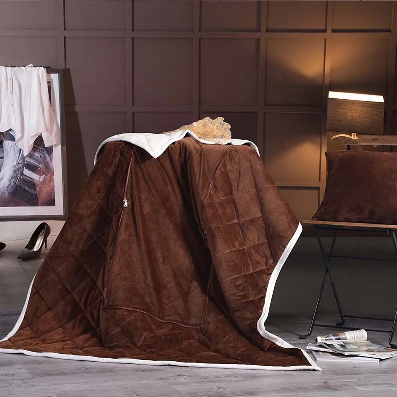 Хлопковое теплое многофункциональное одеяло Складная лоскутная подушка домашний диван отдых одеяло офисные клетчатые чехлы - Цвет: coffee