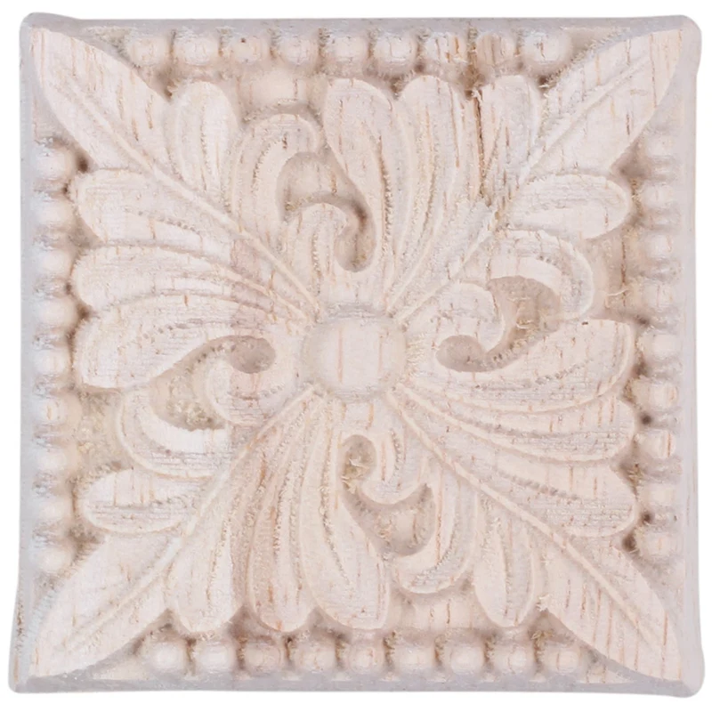 Promotion! Natural Wood Appliques Square Flower Carving Decals Decorative Wooden Mouldings For Cabinet Door Furniture Decor Craf |