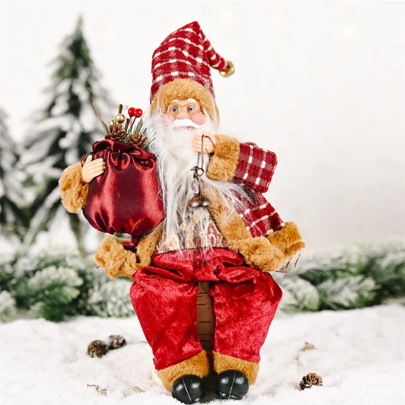 

2021 Seated Posture Santa Claus Doll Ornaments Desktop Xmas Tree Decoration Doll Charm Store Window Holiday Atmosphere Supplies