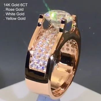 

14K Rose Gold 6 Carat Moissanite Diamond Ring Men Luxury Round Trendy Wedding Party Engagement Anniversary Ring 6 Ct D Color
