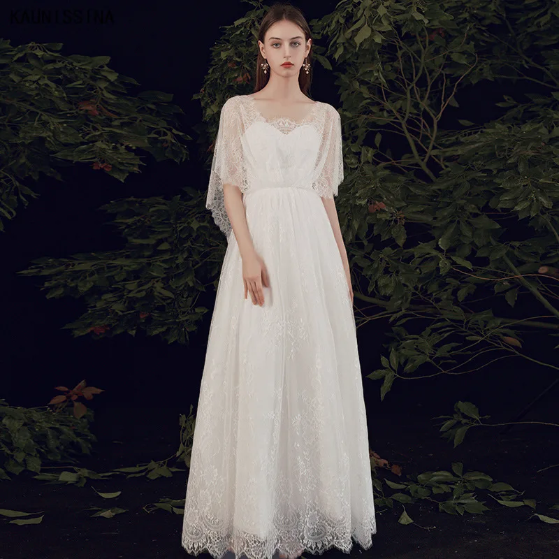

Simple Lace Wedding Dresses High Waist White Marriage Dress For Pregnant Woman Romantic Sweetheart Elegant Bride Wedding Gown
