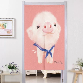 

Japanese Door Curtain Polyester Fabric Cute Piggy Rabbit Pattems For Bedroom Kitchen Living Room Curtains Customizable Curtain