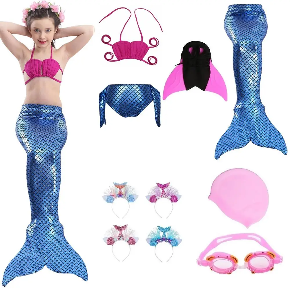 Mermaid Cosplay Costume Tails With Monofin Mremaid Headdress for Kids Beach Swimsuit Family Party Dress Up Clothes | Тематическая