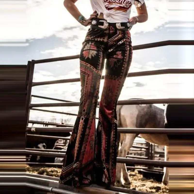 Женские осенние облегающие брюки с богемным принтом мягкие эластичные