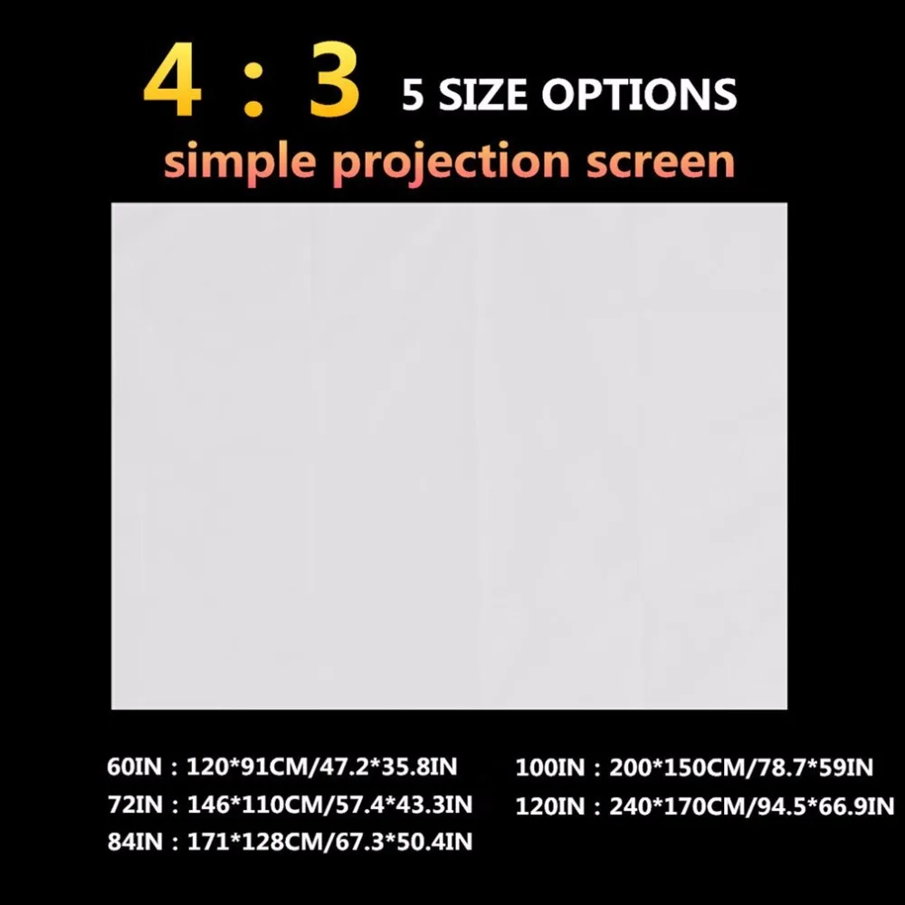 4:3 складной домашний проекционный экран мягкая полиэфирная пленка для кинотеатра открытый фильм видео экран 60/72/84/100/120 дюймов для проектора