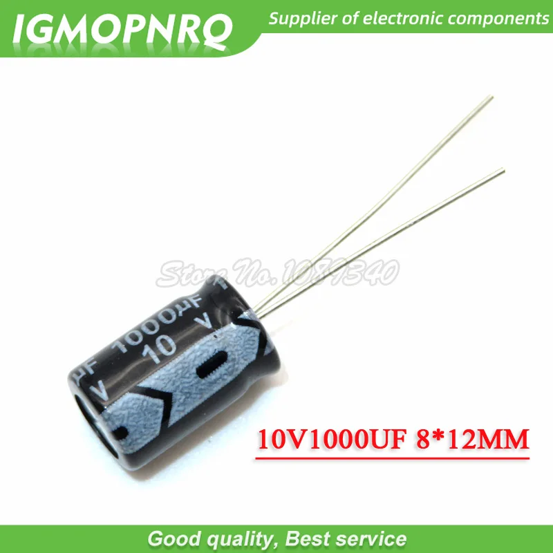50 шт. 10V1000UF 8*12 мм 1000 мкФ 10V 8*12 Алюминий электролитический конденсатор с алюминиевой крышкой