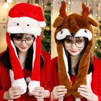 MeetLife Moving Christmas Reindeer Ears Hat Hand Pinching Ear To Move Santa Claus Beard Cap Funny Gift for Women Kids Plush 1