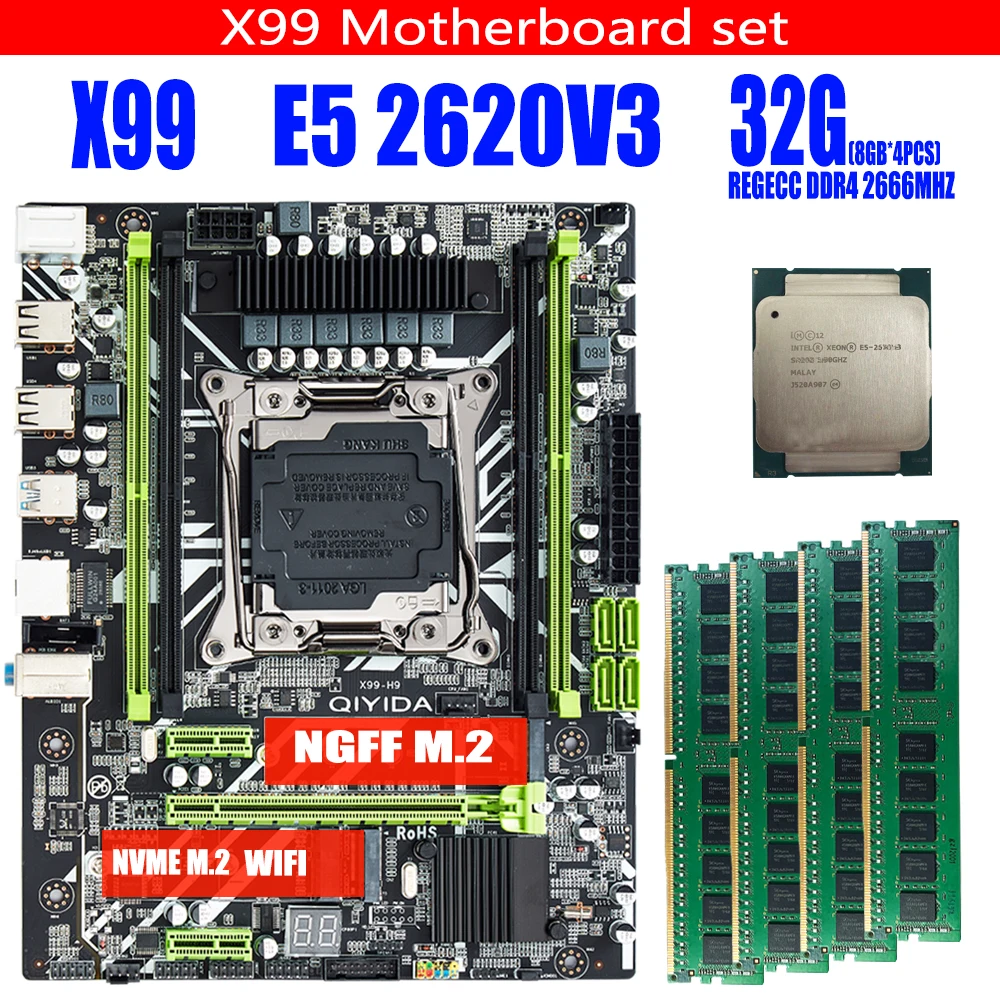 X99 материнская плата с XEON E5 2620 V3 4*8G = 32G DDR4 REGECC комбо-комплект памяти NVME USB3.0 MATX