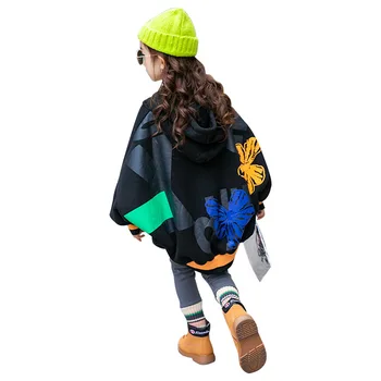 

Girls' Plush hoodies 2020 new style children's foreign style loose bat Top Girls' autumn and winter clothes 6-16