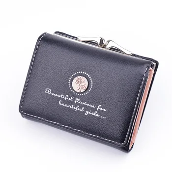 

Simple Ladies Mini Wallet Retro Style Flower Short Coin Purse Female Student Three Folding Wallet