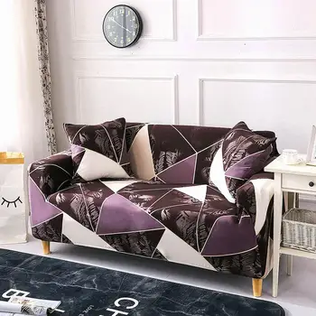 

2Pcs Chair Cover Sofa Couch Covers Lightweight Stretch Sofa Slipcovers Geometry Printed Furniture Protector With Anti-Slip Grip