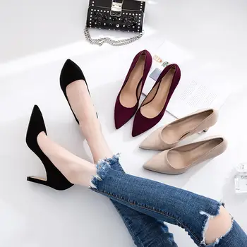 

Fine heel women 2019 autumn new wild pointed soft leather shoes