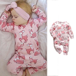 Baby Girls Romper Long Sleeve Deer Print Jumpsuits for Kids Clothing