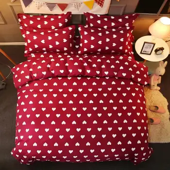 

56 Fashion Bedding Sets Girl Adult Teen Linens Red Heart Pattern Fashion Duvet Cover Pillowcase Flat Bed Sheet King Queen Size