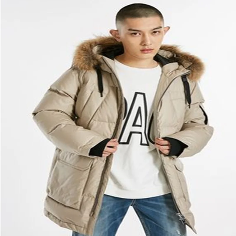 Мужской пуховик JackJones, зимний мужской длинный пуховик с капюшоном и меховым воротником, теплое пальто, мужская одежда 218412543