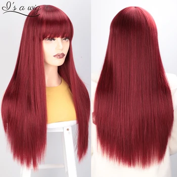 

I's a wig Wine Red Long Straight Wigs with Bangs Synthetic Wigs for African American Women 613 Blonde Black Cosplay Wigs